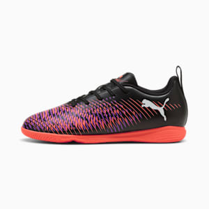 FUTURE 8 PLAY Indoor Training Big Kids' Soccer Cleats, PUMA Black-PUMA White-Glowing Red, extralarge