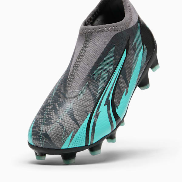 Tacos de futbol sin cordones para niño ULTRA MATCH RUSH, Strong Gray-PUMA White-Elektro Aqua, extralarge